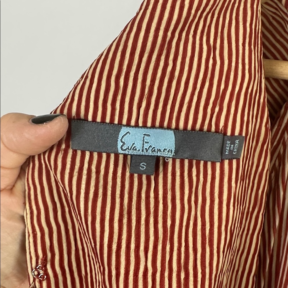 Anthropologie Eva Franco Ruffle Striped Jumpsuit in Terracotta Small Pockets - Picture 15 of 16